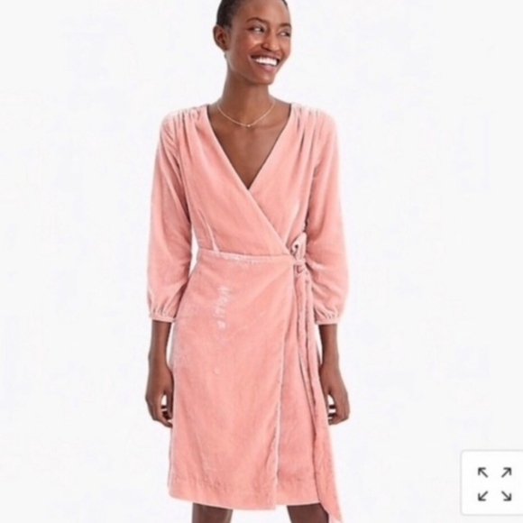 J.Crew Black Label Crushed Velvet Wrap Dress | 12 Petite | Baby Pink Blush 12P - Picture 1 of 13